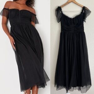 NWOT Regal Radiance Black Tulle Bustier Midi Dress